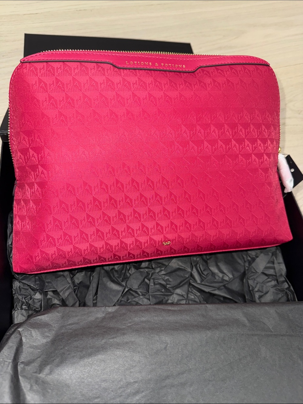 Anya Hindmarch Hot Pink Jacquard Toiletry Pouch with Gold Hardware